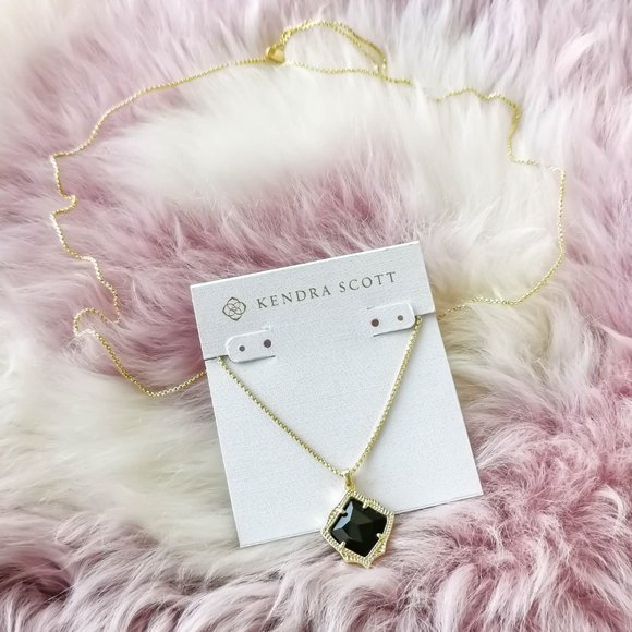 Kendra Scott Gold Kacey Black Opaque Glass Long Pendant Necklace - Picture 2 of 3